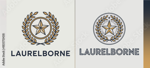 Laurelborne star medal within laurel wreath, refined award insignia crest; classic honor logo vector for certificates, recognition, premium branding