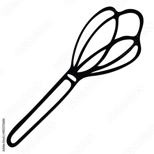 Simple hand drawn outline sketch of a whisk kitchen utensil vector illustration. This graphic resource is perfect for design related to baking, cooking, desserts, and food preparation. monochrome