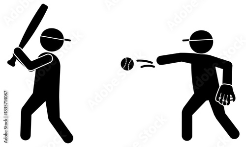 野球のピッチャーとバッターの対決シーンのシルエットイラスト