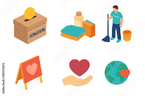 Volunteer activities and donation icons