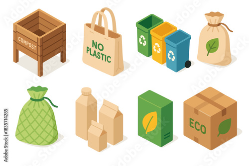Eco-friendly recycling and composting icons for sustainable living