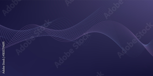 glowing blue wavy lines on abstract technology dark blue background. digital hi tech vector illustration with particle striped wave lines.eps