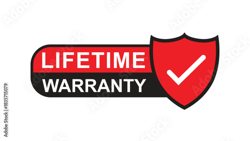 Lifetime Warranty Red Shield Badge, Label Isolated on Transparent Background
