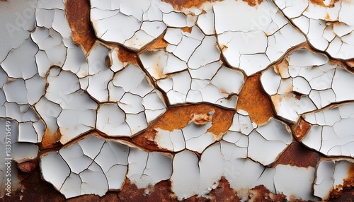 cracked white surface with rusty brown fissures