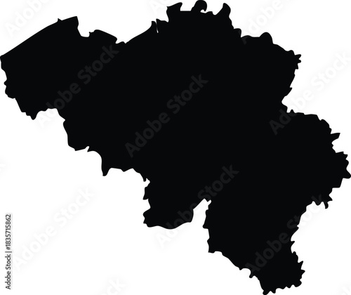 Black silhouette of Belgium map vector illustration for geographic and political themes isolated on white background