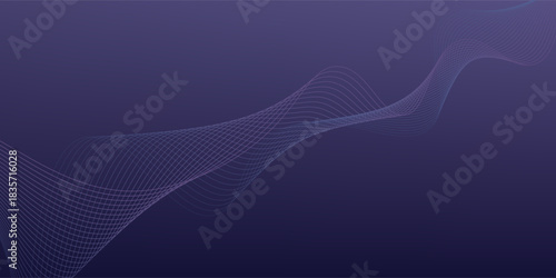 glowing blue wavy lines on abstract technology dark blue background. digital hi tech vector illustration with particle striped wave lines.eps