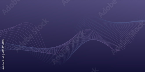 glowing blue wavy lines on abstract technology dark blue background. digital hi tech vector illustration with particle striped wave lines.eps