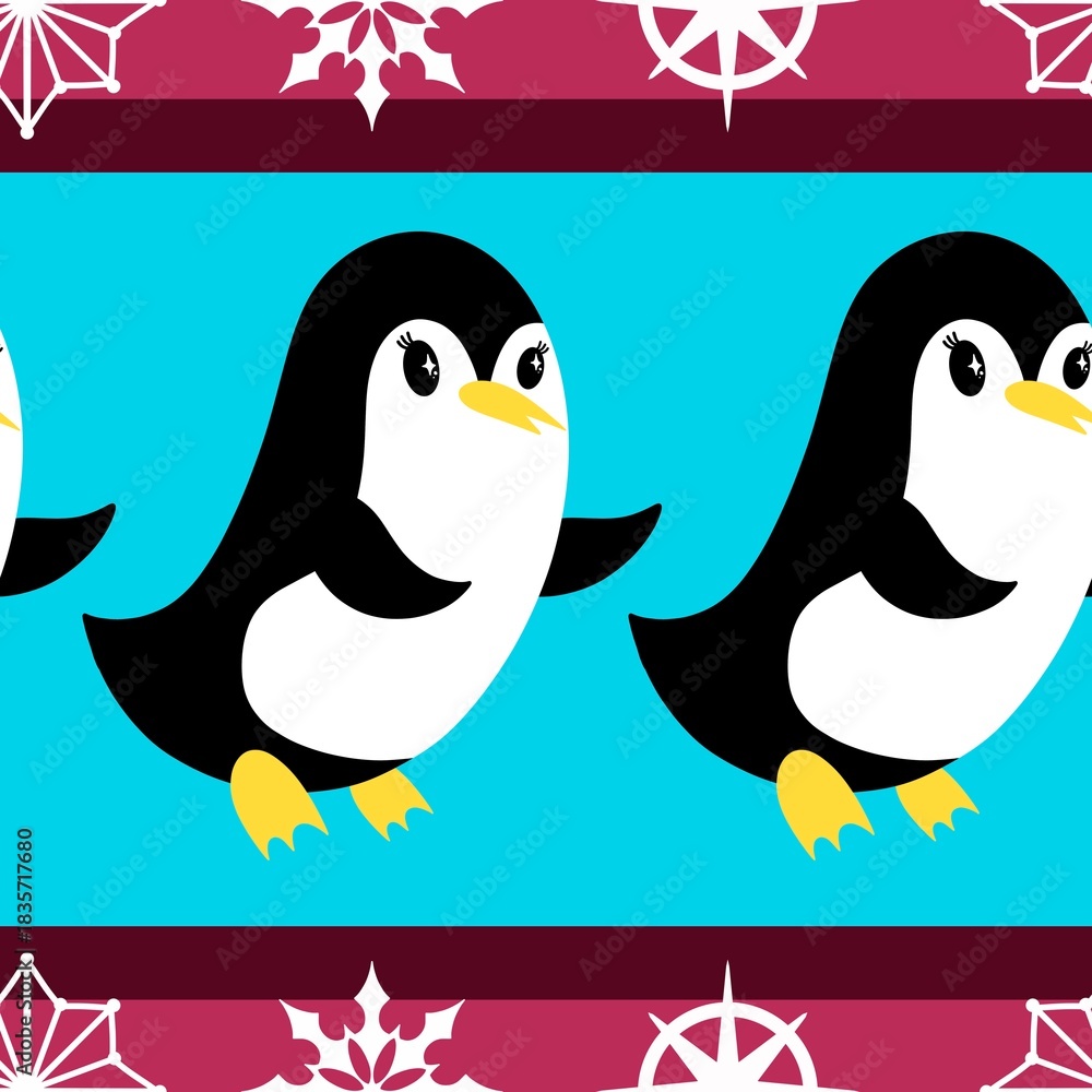 Naklejka premium Christmas animals seamless penguin pattern for wrapping paper and fabrics and kids print