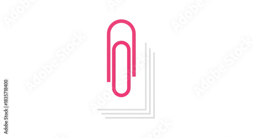 A pink paperclip secures gray paper stacks