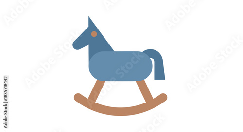 Simple, blue rocking horse toy with brown rockers