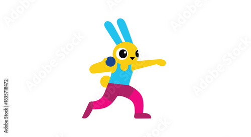 Cartoon rabbit throwing a ball