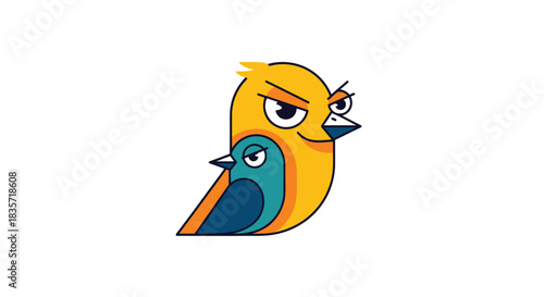 Cartoon illustration of two birds with suspicious expressions
