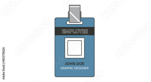 Employee ID badge with "John Doe Graphic Designer" below a square photo slot