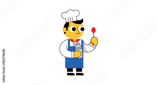 Minimalist cartoon chef holding a spoon and shaker