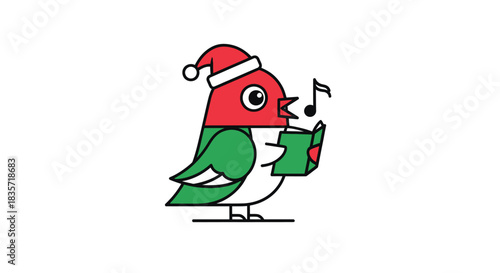 Cute Christmas bird with Santa hat sings