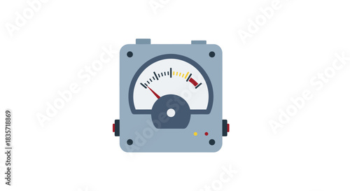 Grey square meter with a red needle on a white face