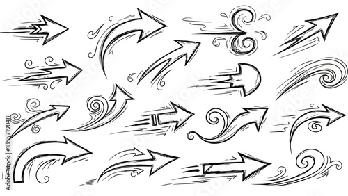 Hand-Drawn Arrow Collection: Dynamic Directional Vector Graphics for Design Projects