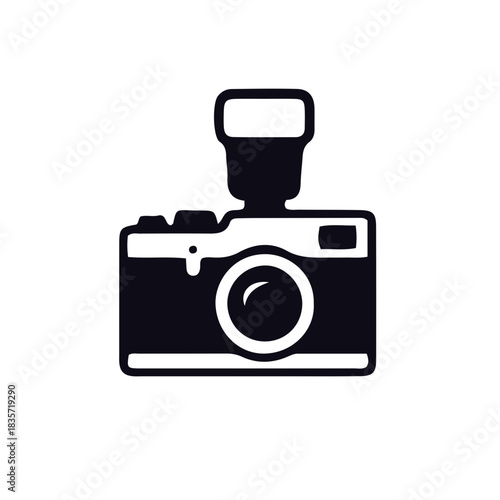 camera icon, photo camera black and white vector design 