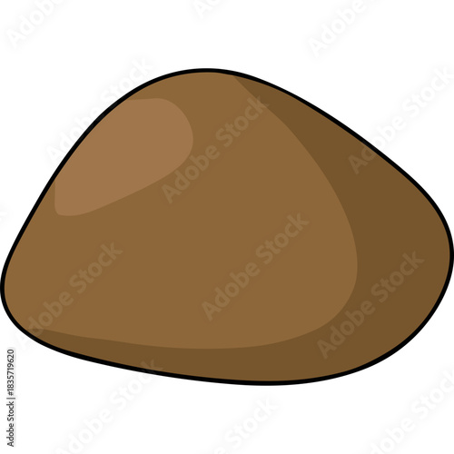 A smooth brown pebble rests on a black background showcasing a simple rounded shape with subtle highlights indicating a soft light source from the upper left casting gentle shadows.
