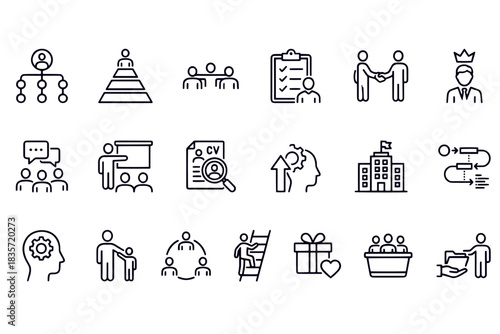 Organization management set of web icons black and white vector design 