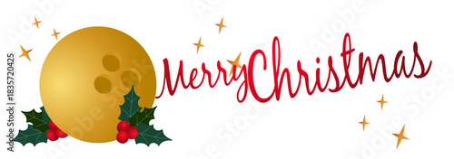 Festive bowling Christmas illustration featuring pins, bowling ball, holly, pine branches and ribbons. Ideal for holiday cards, decorations and sports-themed seasonal artwork.