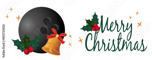 Festive bowling Christmas illustration featuring pins, bowling ball, holly, pine branches and ribbons. Ideal for holiday cards, decorations and sports-themed seasonal artwork.