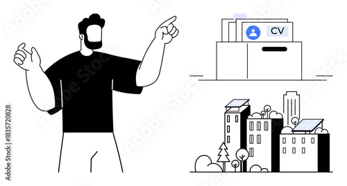 Workforce concept. Workforce through job applications, renewable energy adoption, and urban sustainability. Workforce linked to recruitment, environmental innovation, and solutions. Applicable