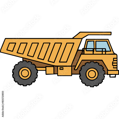 A Yellow Dump Truck Illustration With Large Tires And A Black Background Ideal For Construction And Transportation Themes