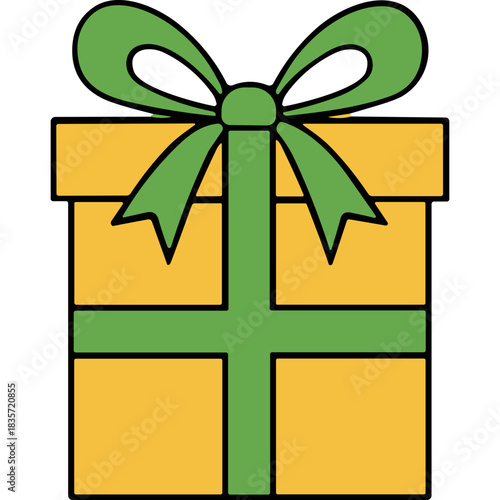A Yellow Gift Box Tied With a Green Ribbon and Bow With a Clean Isolated Background Celebrating a Special Occasion for Gifting and Surprises