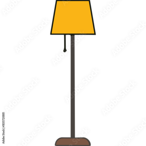 A Tall Standing Lamp With A Yellow Lampshade And A Dark Brown Base In A Minimalist Style