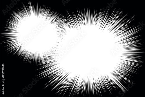 Cartoon Speed1-7 : Radial beam stock background illustration of a white circle with two ends superimposed on a black background.
