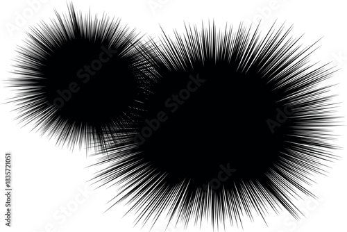 Cartoon Speed1-8 : Radial beam stock background illustration of black circle with two ends superimposed on a white background.
