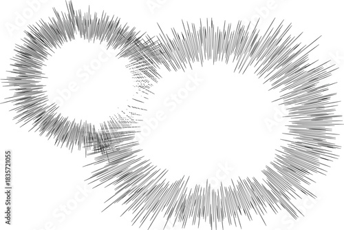 Cartoon Speed1-9 : Radial beam stock background illustration of a black line with two ends overlapping each other on a white background.