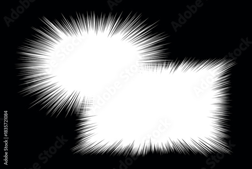 Cartoon Speed1-19 : A white radial beam stock background illustration with two circular and square ends overlapping each other on a black background.