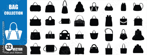 Silhouette Bag Collection Vector Set – Fashion Handbag, Purse, Tote, and Backpack Icons