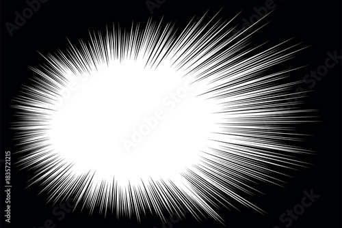 Cartoon Speed1-4 : A black and white elliptical radiation beam stock vector background of cartoon enhancing effects isolated on a black background.