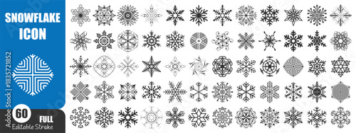 Snowflake Icon Collection – Editable Line Art Winter Snowflake Vectors for Christmas and Seasonal Design