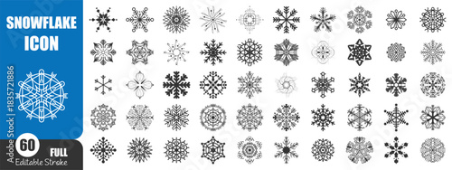 Snowflake Icon Collection – Editable Line Art Winter Snowflake Vectors for Christmas and Seasonal Design