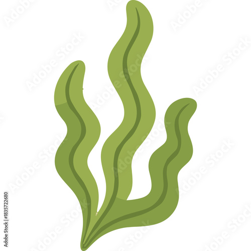 Abstract illustration of flowing green seaweed plant isolated on a black background
