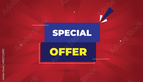 special offer editable eps format web banner vector art illustration template design deep blue shapes white yellow bold font red gradient abstract illustration sun shine background 4k business
