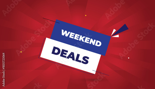 Weekend deals editable eps format web banner vector art illustration template design blue white shapes deep bold font red gradient abstract sun shine background 4k business illustration design vector 