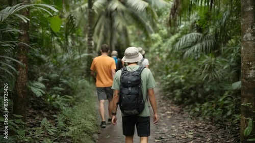 Wallpaper Mural Adventurous group trekking through lush green jungle, exploring nature trails and enjoying outdoor travel adventures in Costa Rica rainforest Torontodigital.ca