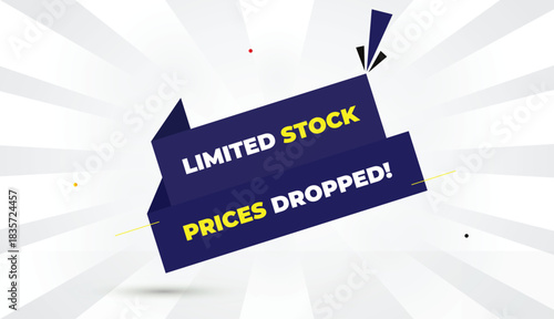 prices dropped limited stock web banner editable eps vector template illustration art design blue dark light shapes abstract gradient white gray yellow bold font sun shine background business 4k sales