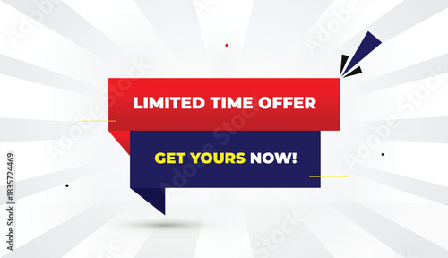 limited time offer get yours now editable eps format web banner vector art illustration template design red blue shapes yellow bold font white gray gradient abstract illustration sun shine background