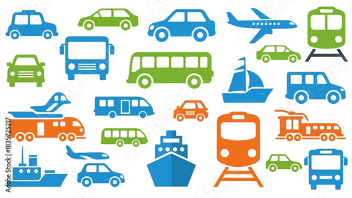 Vibrant Transport Icons: A Diverse Collection of Vehicles in Playful Designs