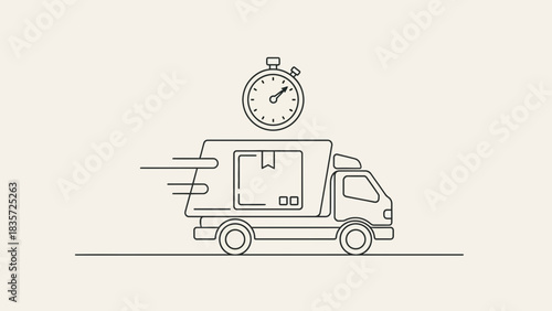 Express delivery service illustration with delivery truck and stopwatch icon design