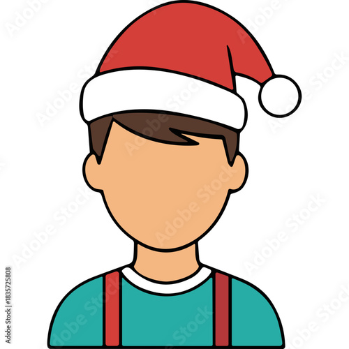 Christmas Character Wearing Santa Hat and Red Suspenders With Teal Shirt Festive Holiday Season Celebration And Joyful Mood Vector Illustration