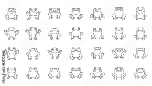 Collection of Adorable Frog Illustrations: Simple Line Drawings Conveying Various Emotions and Poses