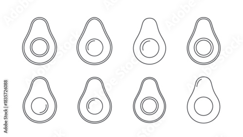 Delicate avocado outlines arranged symmetrically on a white background evoke healthy lifestyles