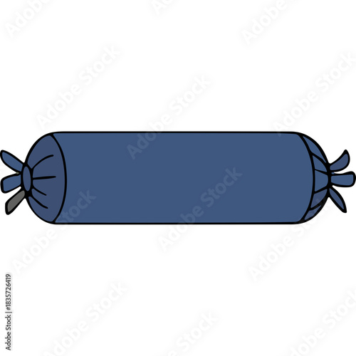 Blue Bolster Pillow with Tied Ends Isolated on Black Background